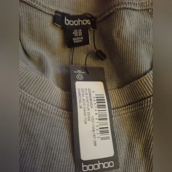 Boohoo Brand Acid Wash Ribbed Contour Seam Gray Top Plus Size 24 - Picture 5 of 6